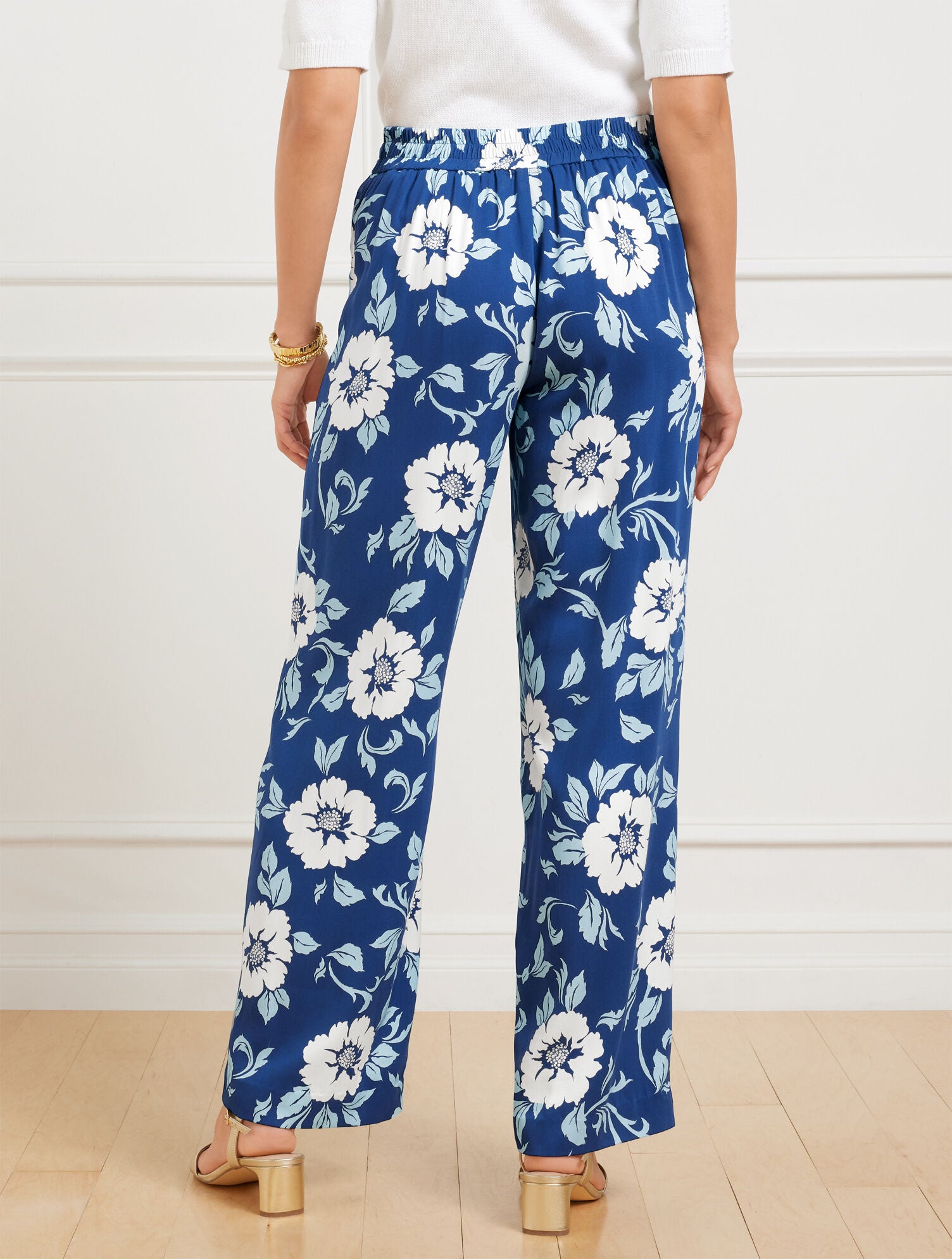 INDIA INK/BLUE ICE WIDE LEG PULL-ON PANTS - DELIGHTFUL FLOWERS | Talbots sale