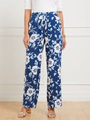 INDIA INK/BLUE ICE WIDE LEG PULL-ON PANTS - DELIGHTFUL FLOWERS | Talbots sale