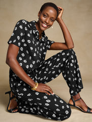 BLACK/IVORY WIDE LEG PULL-ON PANTS - DECO FLOWERS | Talbots online