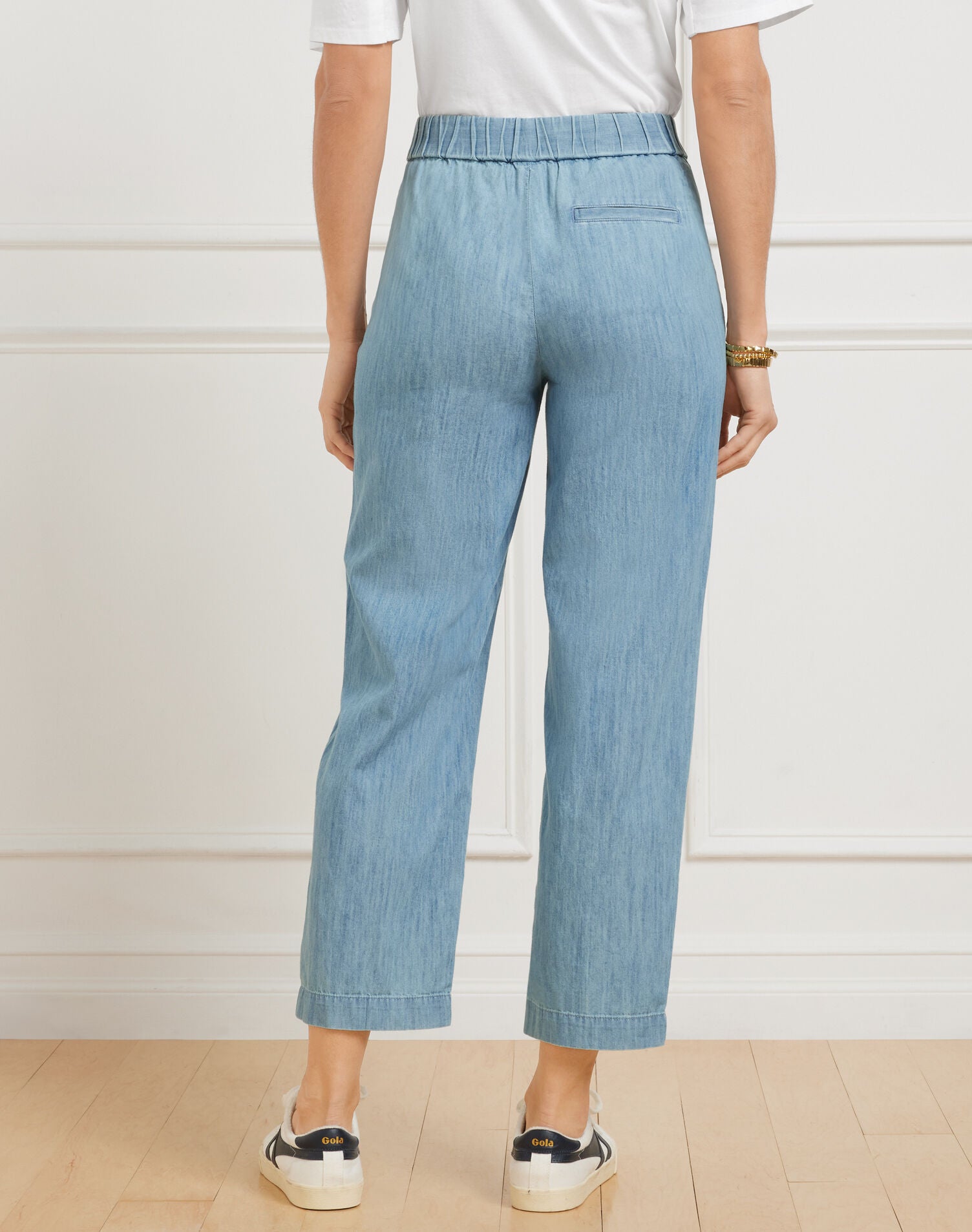 BLUE CHAMBRAY SLIM CROP PANTS - CHAMBRAY | Talbots on sale