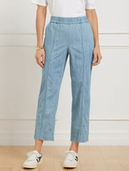 BLUE CHAMBRAY SLIM CROP PANTS - CHAMBRAY | Talbots on sale