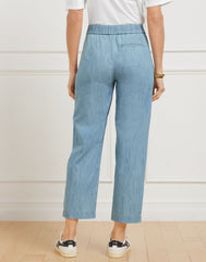 BLUE CHAMBRAY SLIM CROP PANTS - CHAMBRAY | Talbots on sale