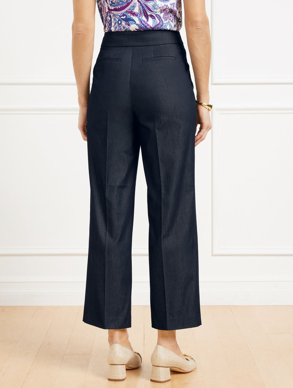 NAVY REFINED DENIM SLIM WIDE ANKLE PANTS | Talbots for sale
