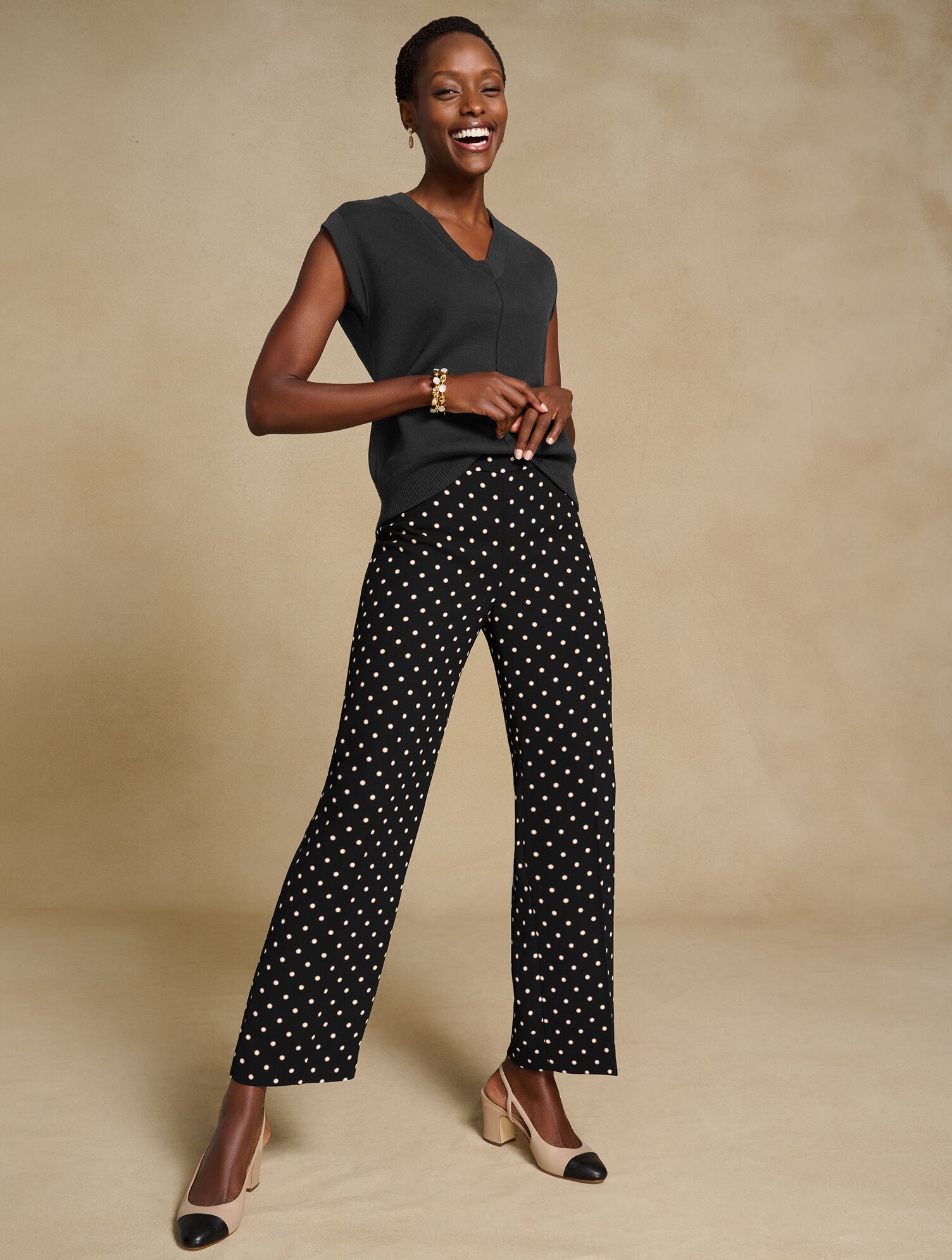 BLACK MULTI SLIM WIDE ANKLE PANTS - DAISY DOT | Talbots near me