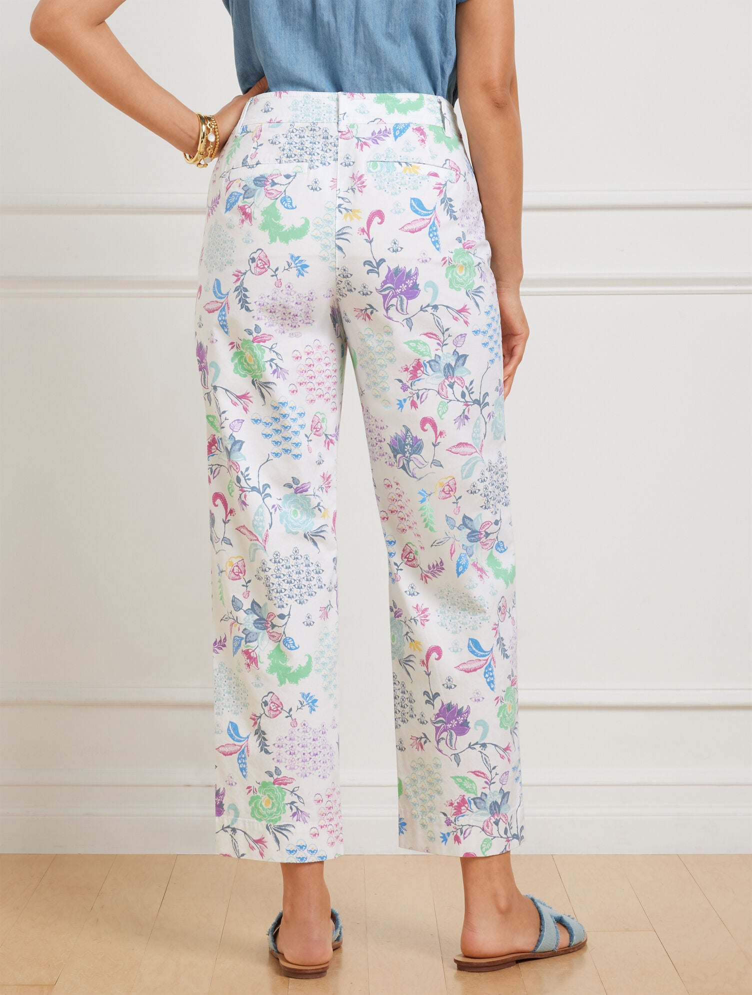 WHITE MULTI STRAIGHT CROP PANTS - WHIMSICAL JACOBEAN | Talbots for sale