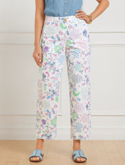 WHITE MULTI STRAIGHT CROP PANTS - WHIMSICAL JACOBEAN | Talbots for sale