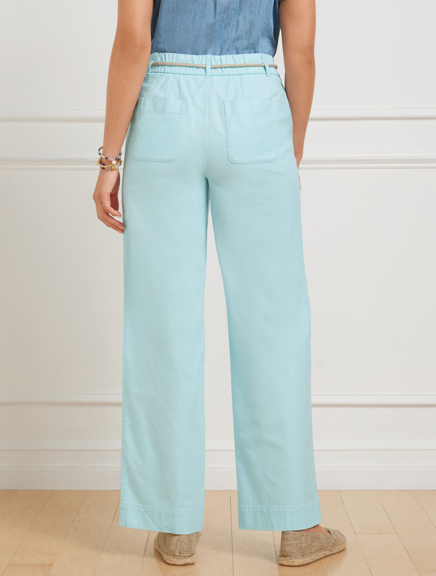 INDIGO BLUE|PINK ROSETTE|WHITE WIDE ANKLE PANTS | Talbots outlet