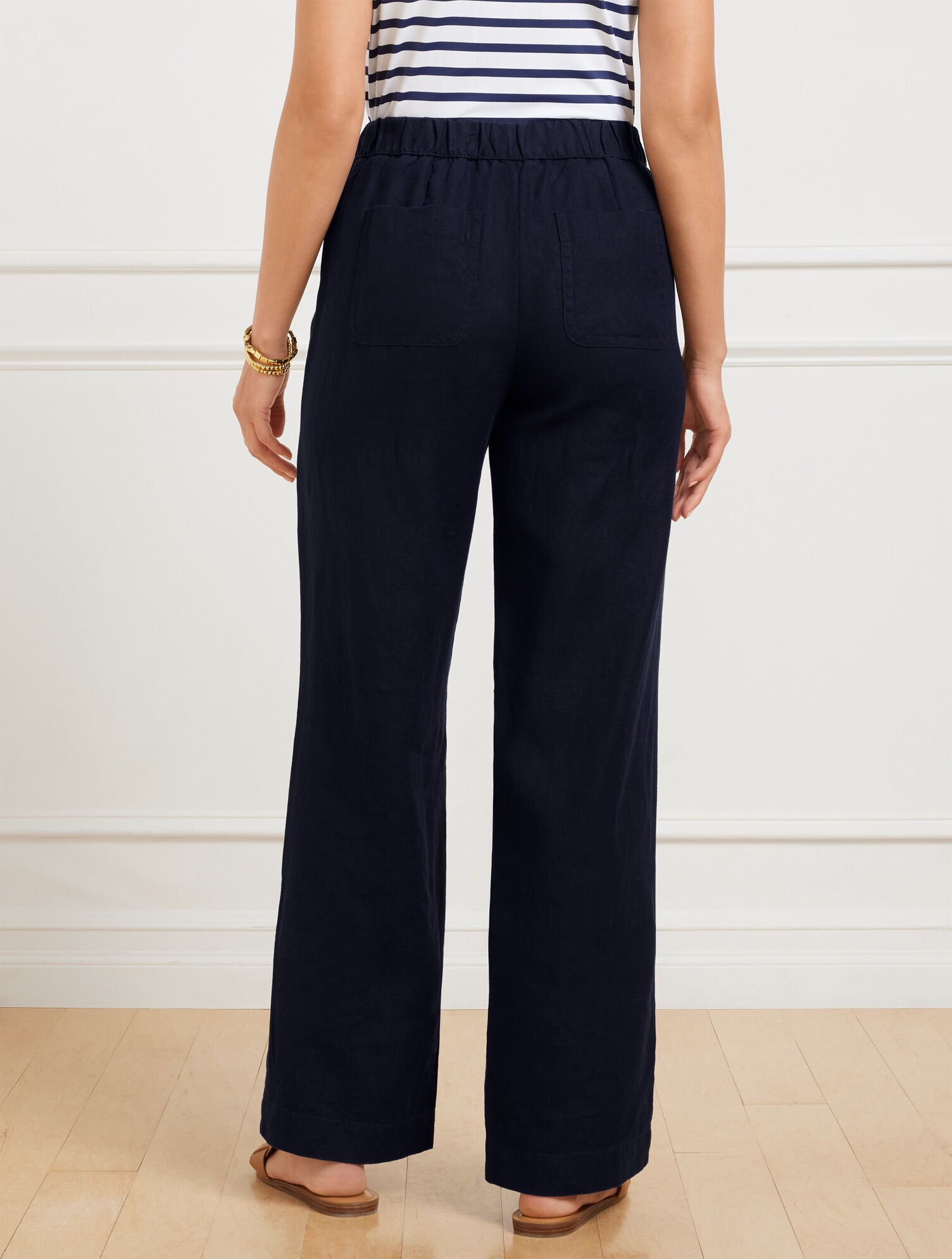 INDIGO BLUE|WHITE WIDE LEG WASHED LINEN PANTS | Talbots near me