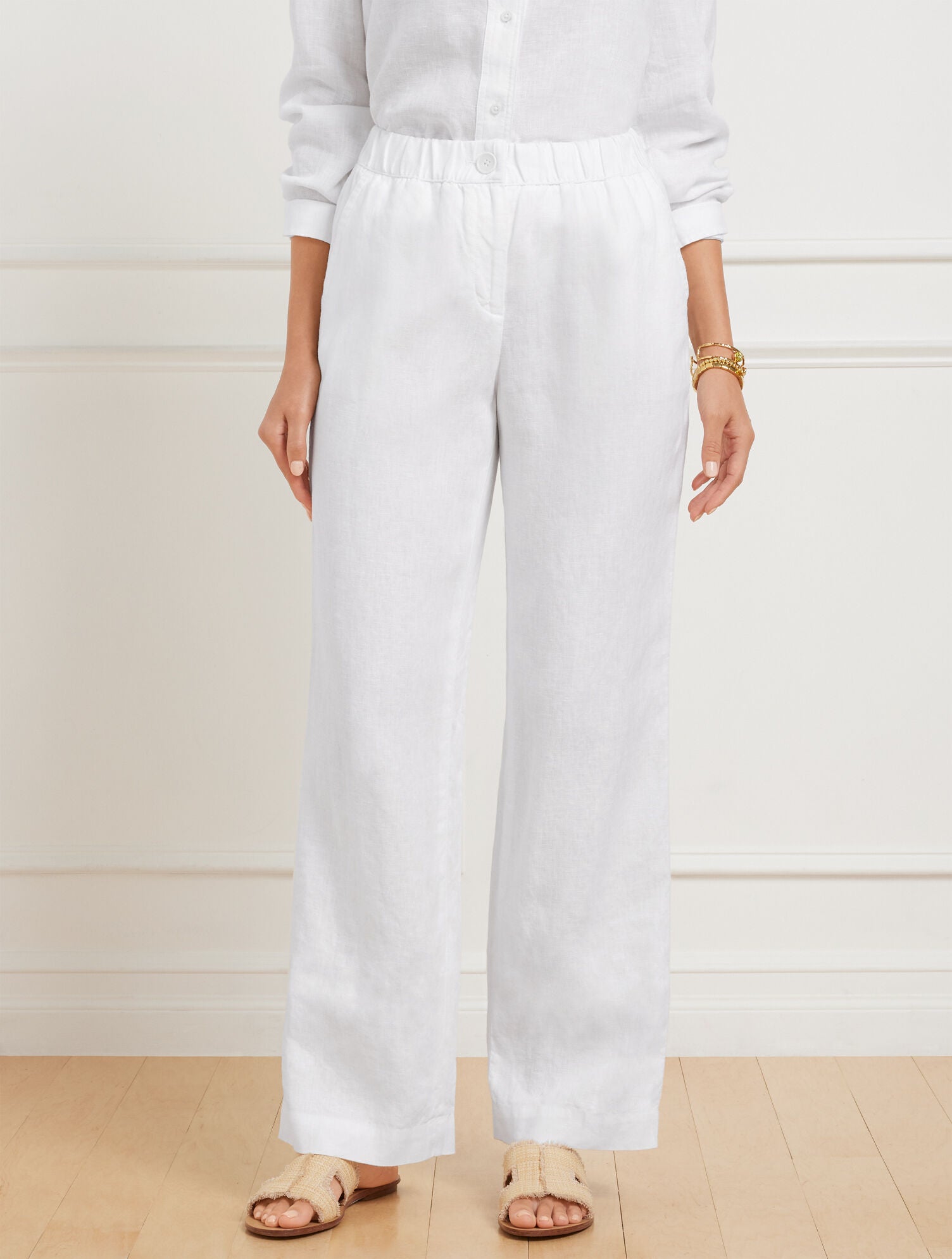 INDIGO BLUE|WHITE WIDE LEG WASHED LINEN PANTS | Talbots near me