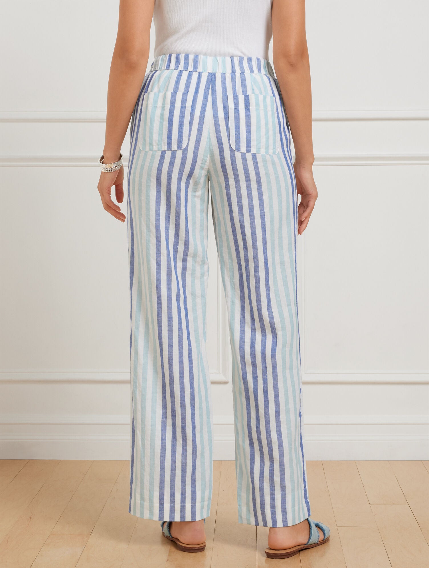 ROYAL BLUE MULTI WASHED LINEN WIDE LEG PANTS - PLAYFUL STRIPE | Talbots online