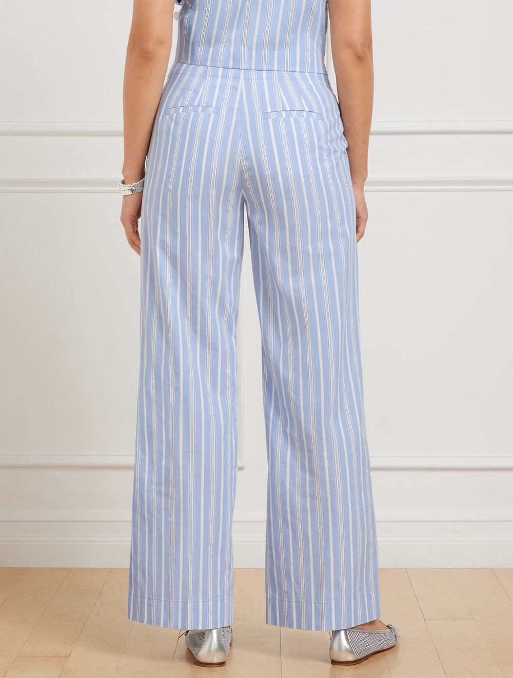 VISTA BLUE MULTI WIDE ANKLE FRESH POPLIN PANTS - DEWDROP STRIPE | Talbots US
