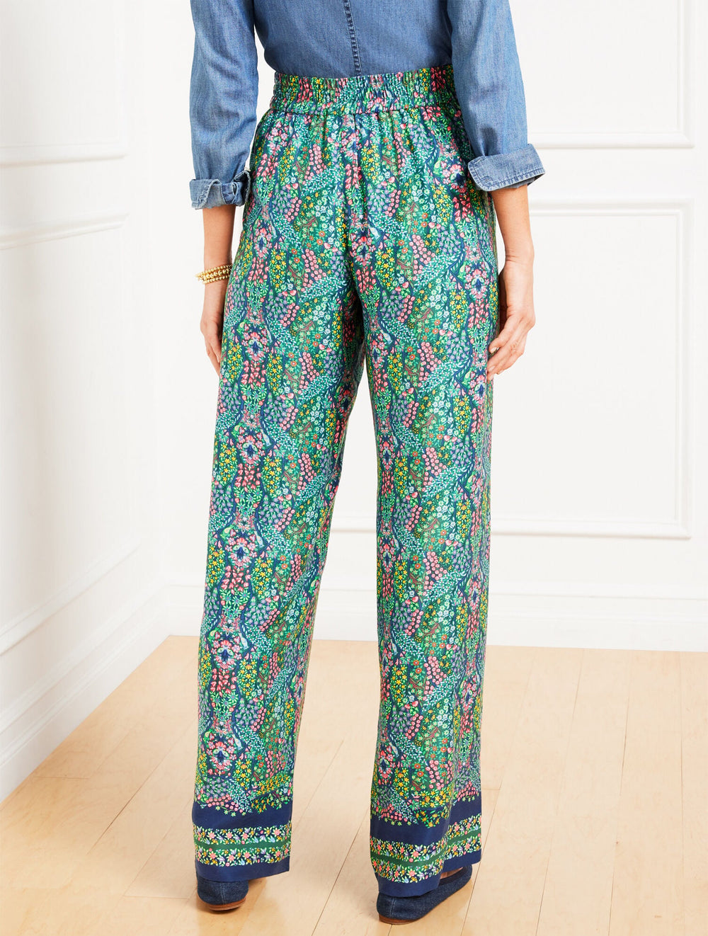 HERITAGE GREEN MULTI WIDE LEG PULL-ON PANTS - BRANCHING FLORAL | Talbots discount