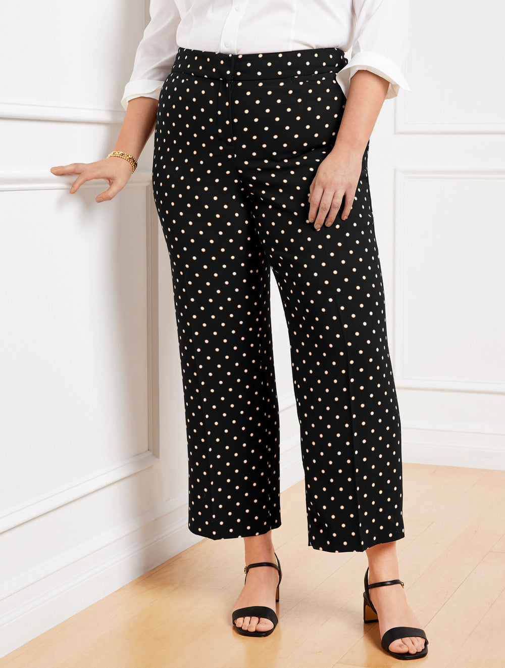 BLACK MULTI PLUS EXCLUSIVE SLIM WIDE ANKLE PANTS - DAISY DOT | Talbots sale