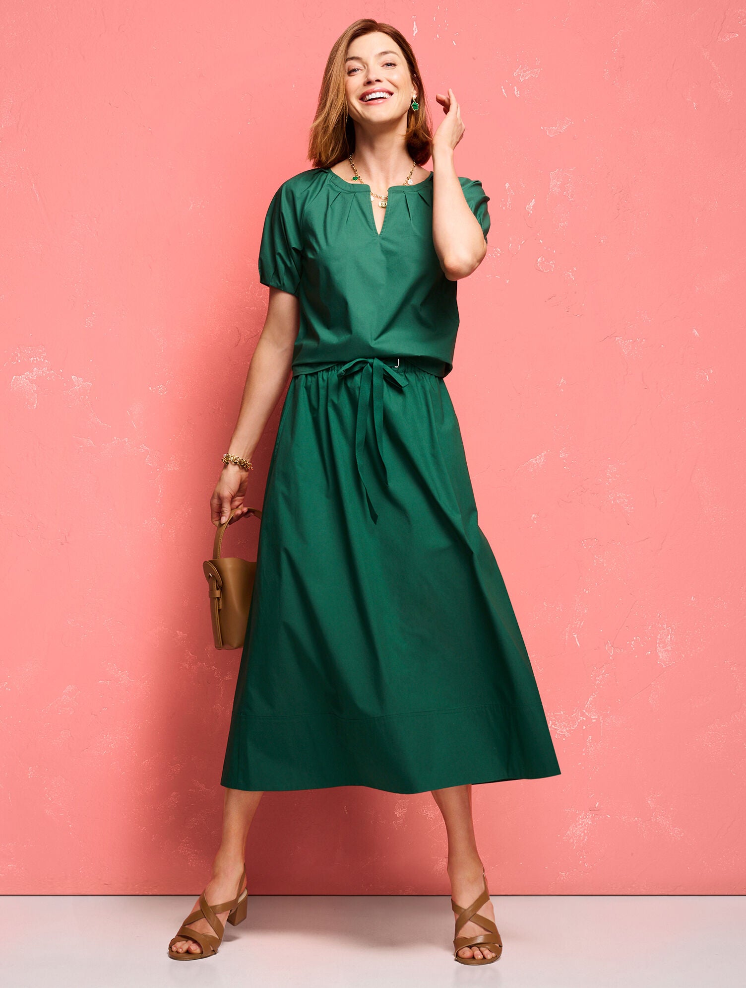 HERITAGE GREEN MODERN POPLIN DRAWSTRING SKIRT | Talbots sale