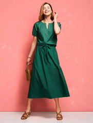 HERITAGE GREEN MODERN POPLIN DRAWSTRING SKIRT | Talbots sale