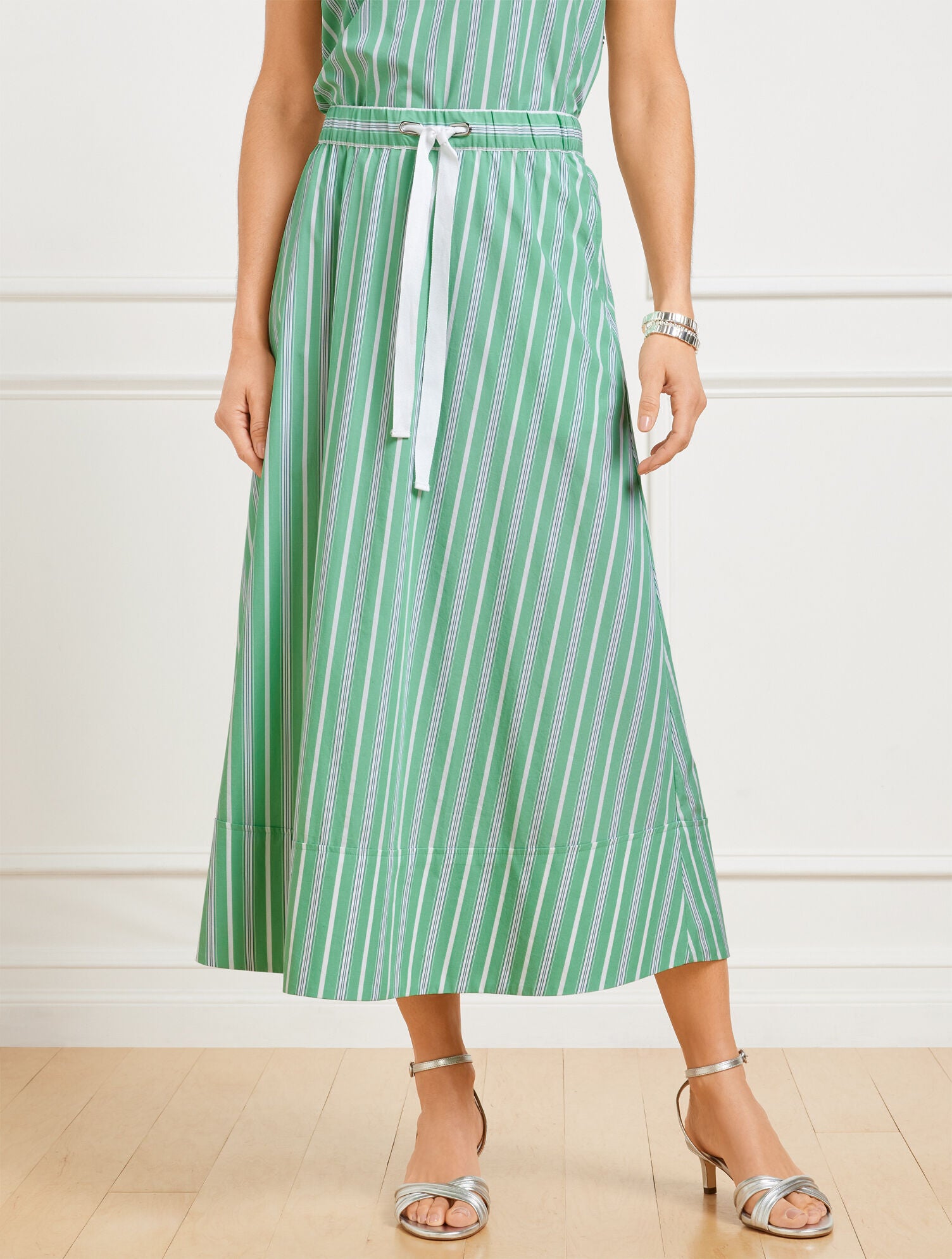 SPRING LUSH MULTI FRESH POPLIN DRAWSTRING SKIRT - DEWDROP STRIPE | Talbots discount