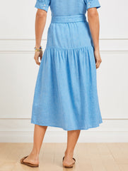 LAKESIDE BLUE/WHITE DROP WAIST LINEN MIDI SKIRT - CROSS DYED | Talbots for sale