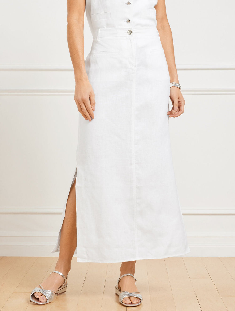 WHITE CLASSIC LINEN TROUSER SKIRT | Talbots on sale