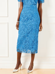 LAKESIDE BLUE SCROLL FLORAL LACE PENCIL SKIRT | Talbots online