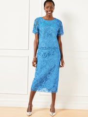 LAKESIDE BLUE SCROLL FLORAL LACE PENCIL SKIRT | Talbots online
