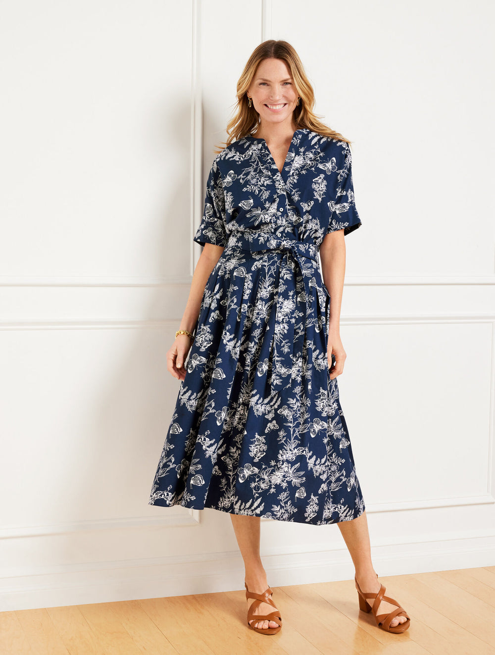 INDIA INK/WHITE PIPER PLEATED SKIRT - PENCIL BUTTERFLY | Talbots sale