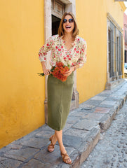 BURNT OLIVE DENIM MIDI SKIRT | Talbots US