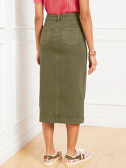 BURNT OLIVE DENIM MIDI SKIRT | Talbots US