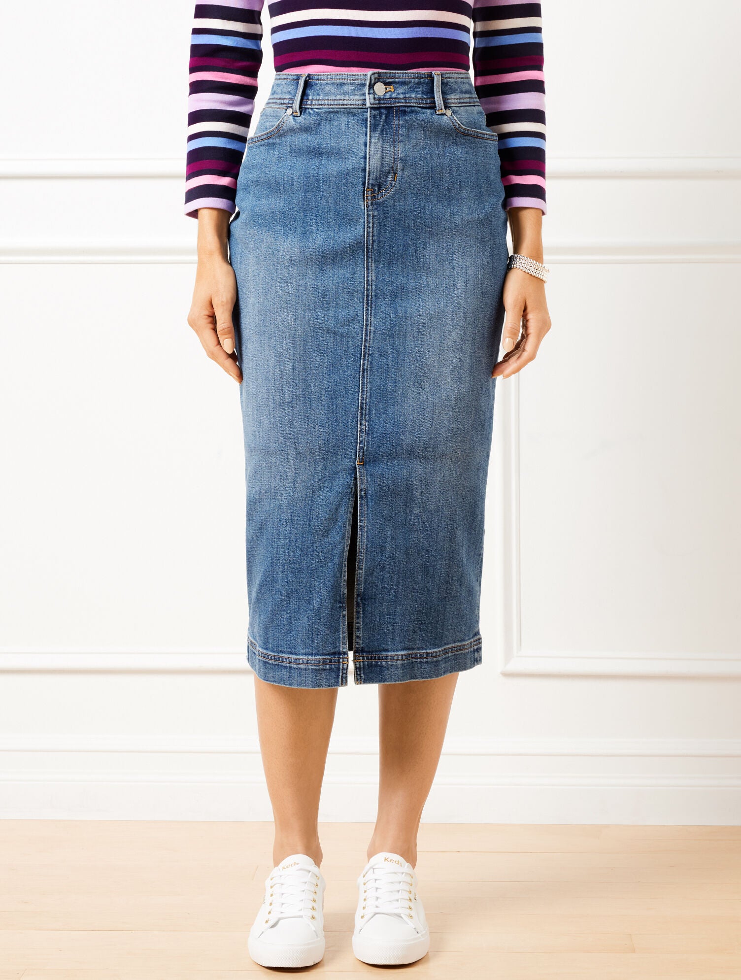 TIDAL WASH DENIM MIDI SKIRT - TIDAL WASH | Talbots on sale