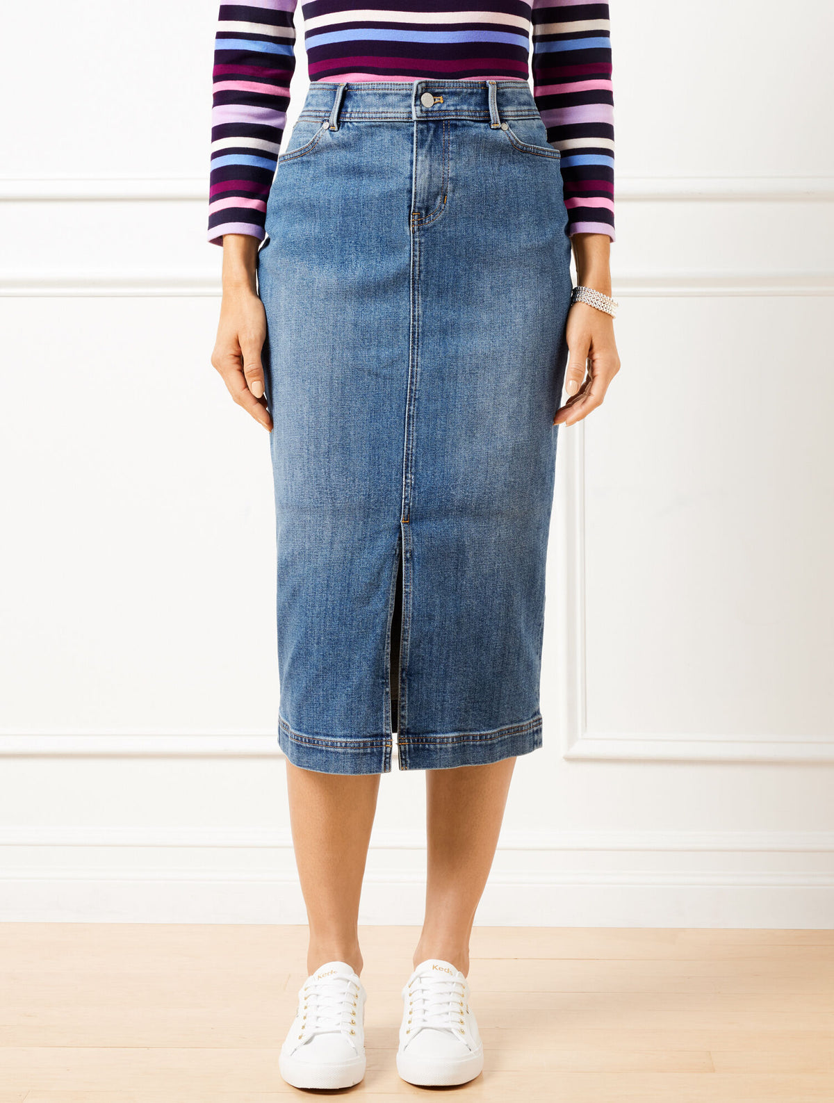 TIDAL WASH DENIM MIDI SKIRT - TIDAL WASH | Talbots on sale