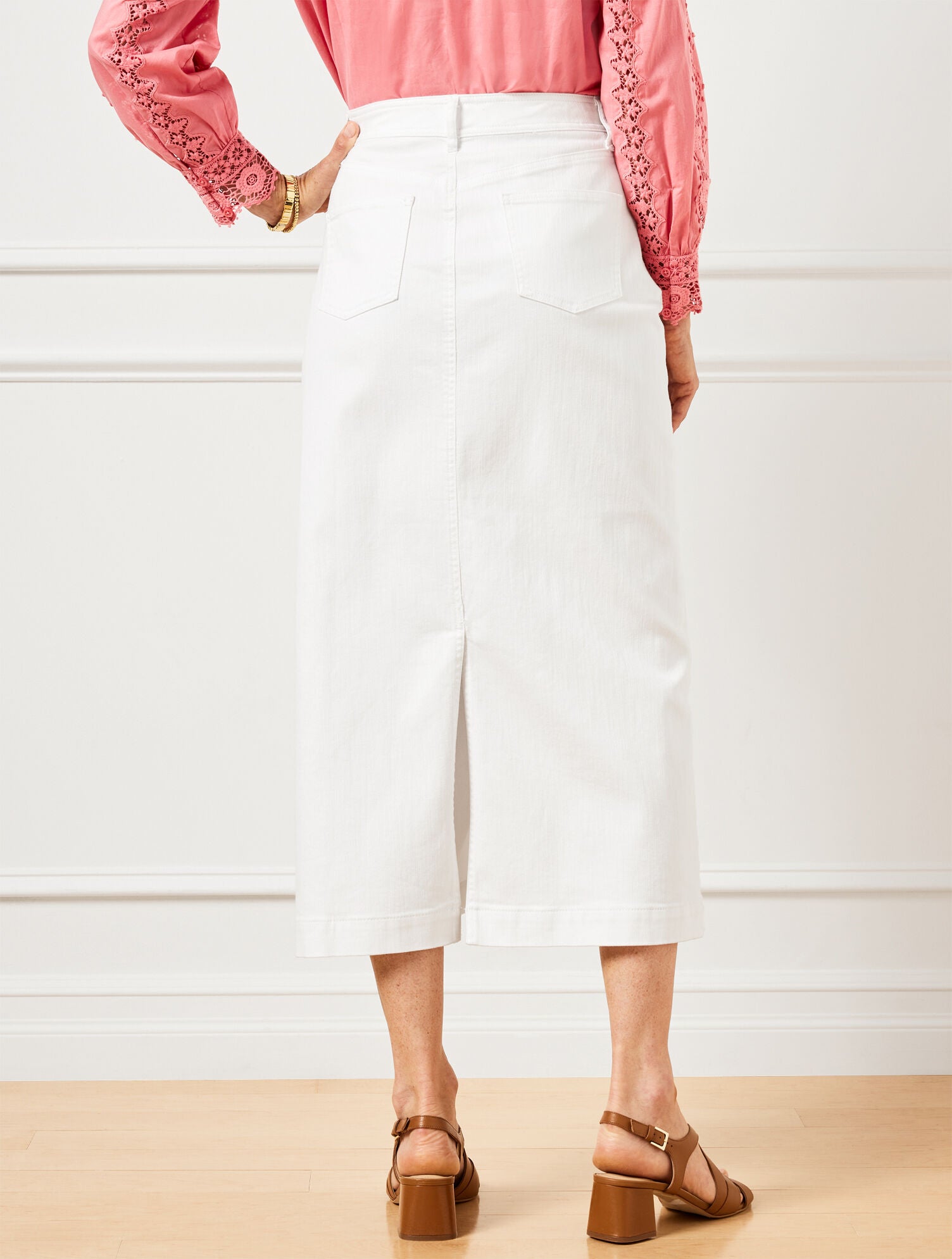 WHITE DENIM MIDI SKIRT - WHITE | Talbots for sale