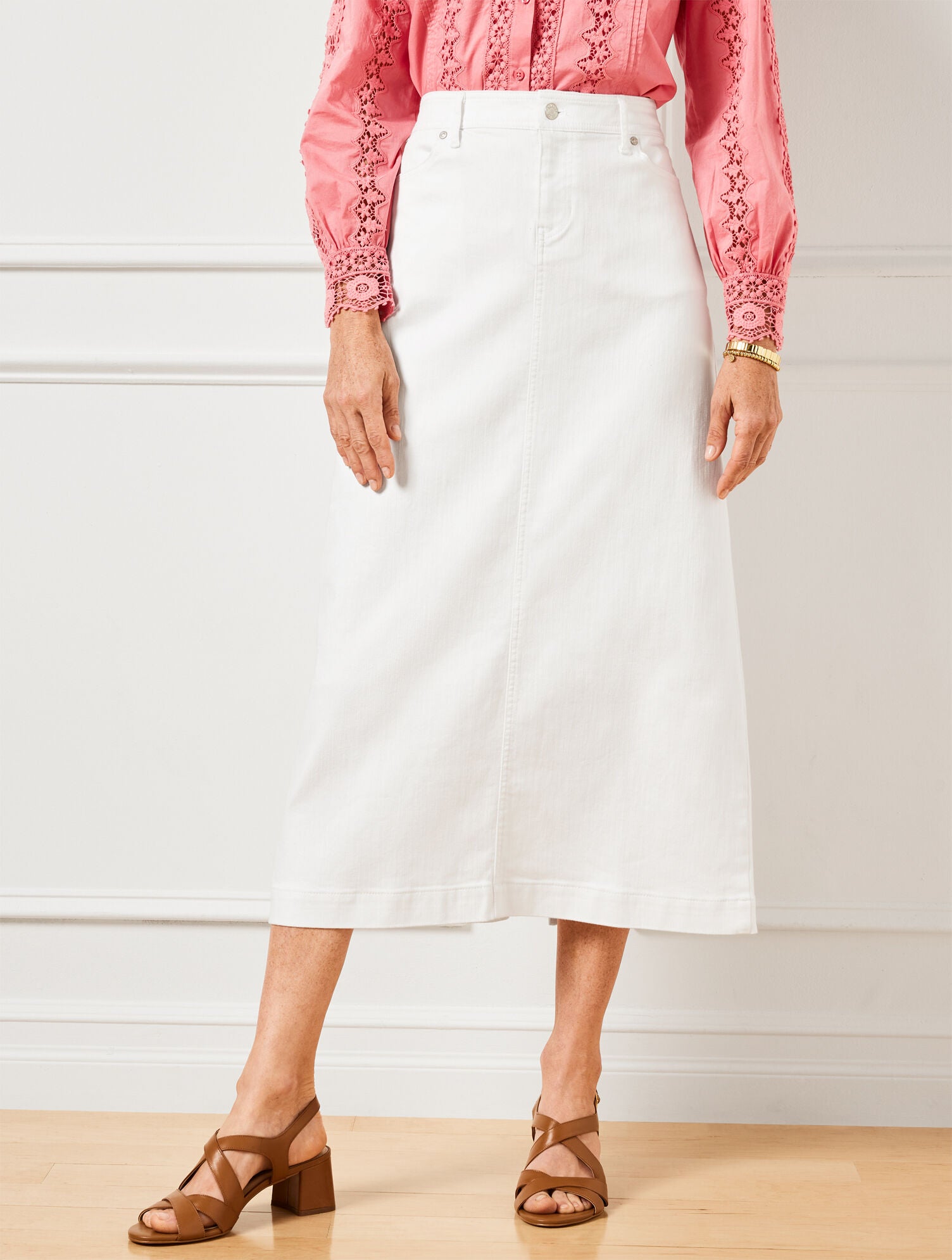 WHITE DENIM MIDI SKIRT - WHITE | Talbots for sale