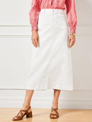WHITE DENIM MIDI SKIRT - WHITE | Talbots for sale
