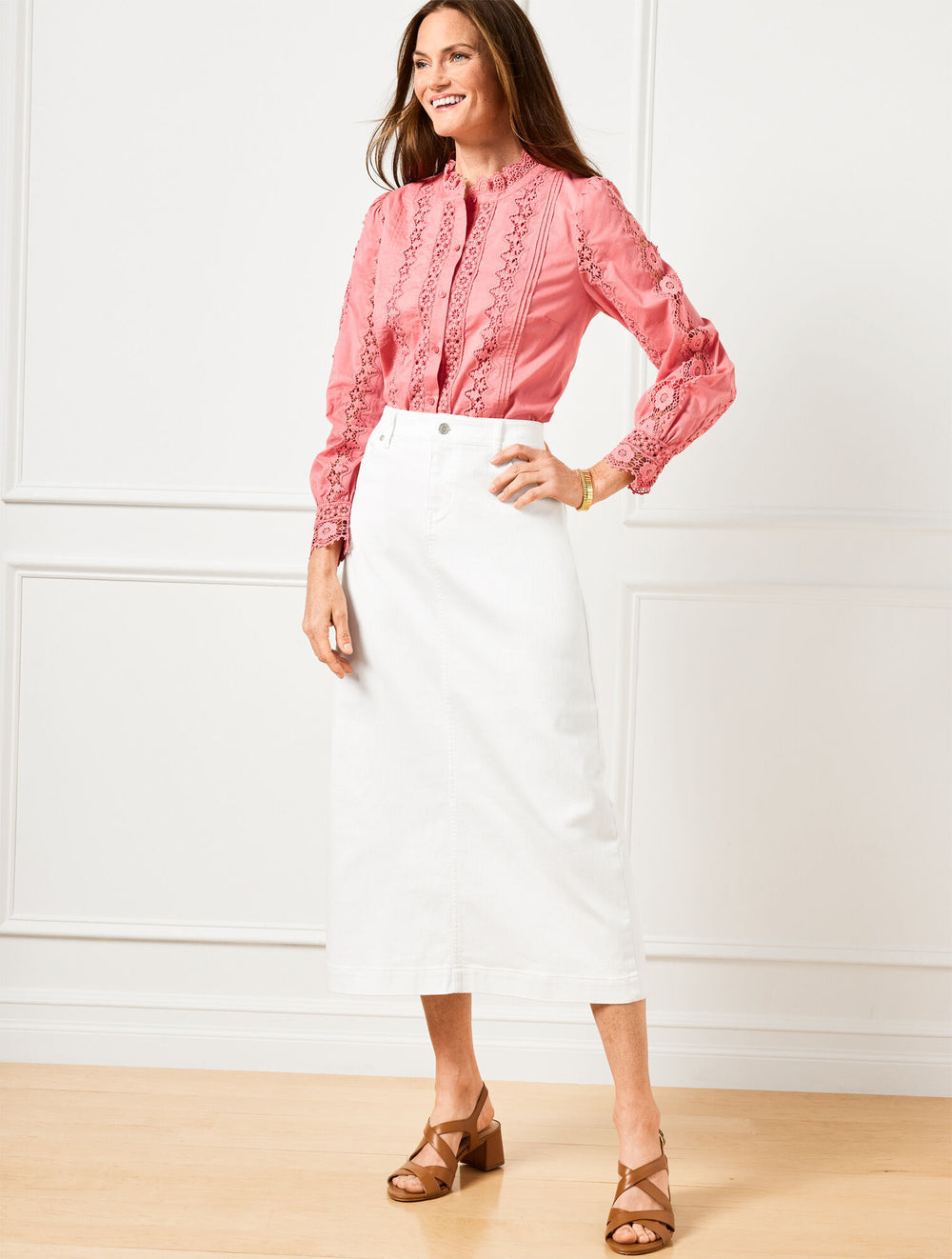 WHITE DENIM MIDI SKIRT - WHITE | Talbots for sale