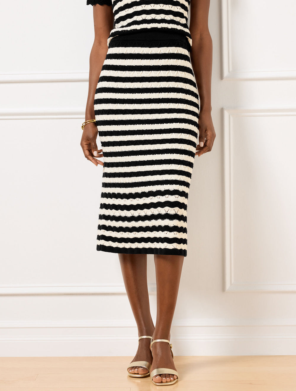 IVORY/BLACK POINTELLE STRIPE SWEATER SKIRT | Talbots discount