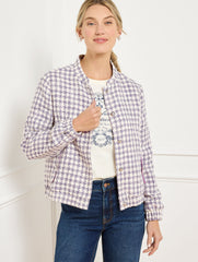 IVORY/SPRING LILAC GINGHAM TWEED BOMBER | Talbots near me