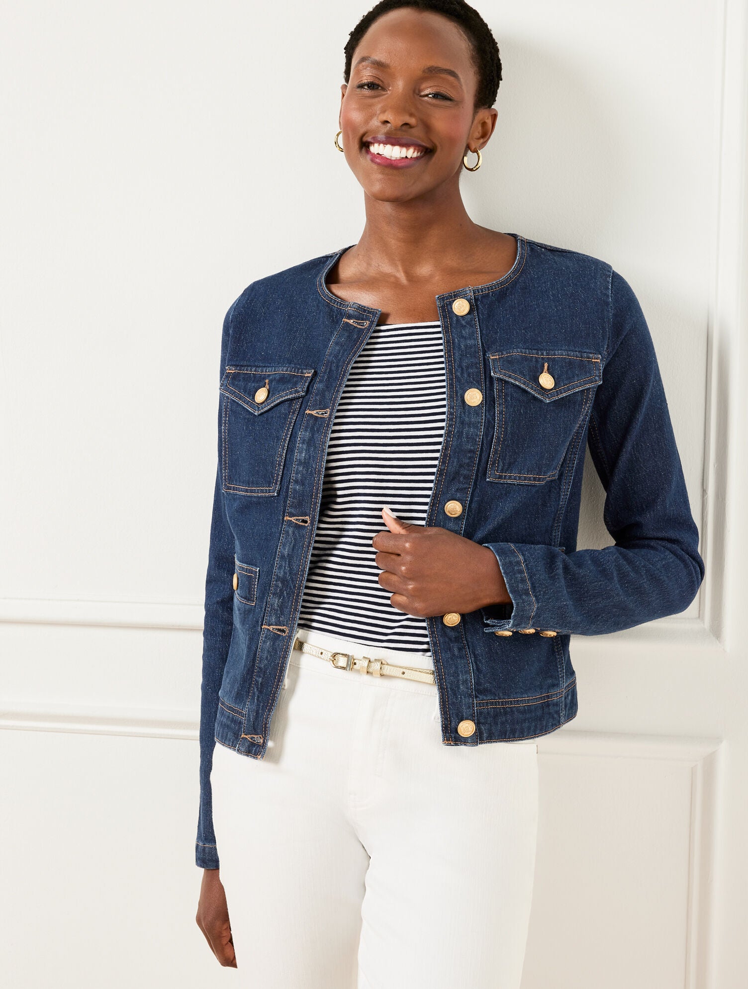 RINSE WASH BUTTON CUFF JEAN JACKET - RINSE WASH | Talbots US