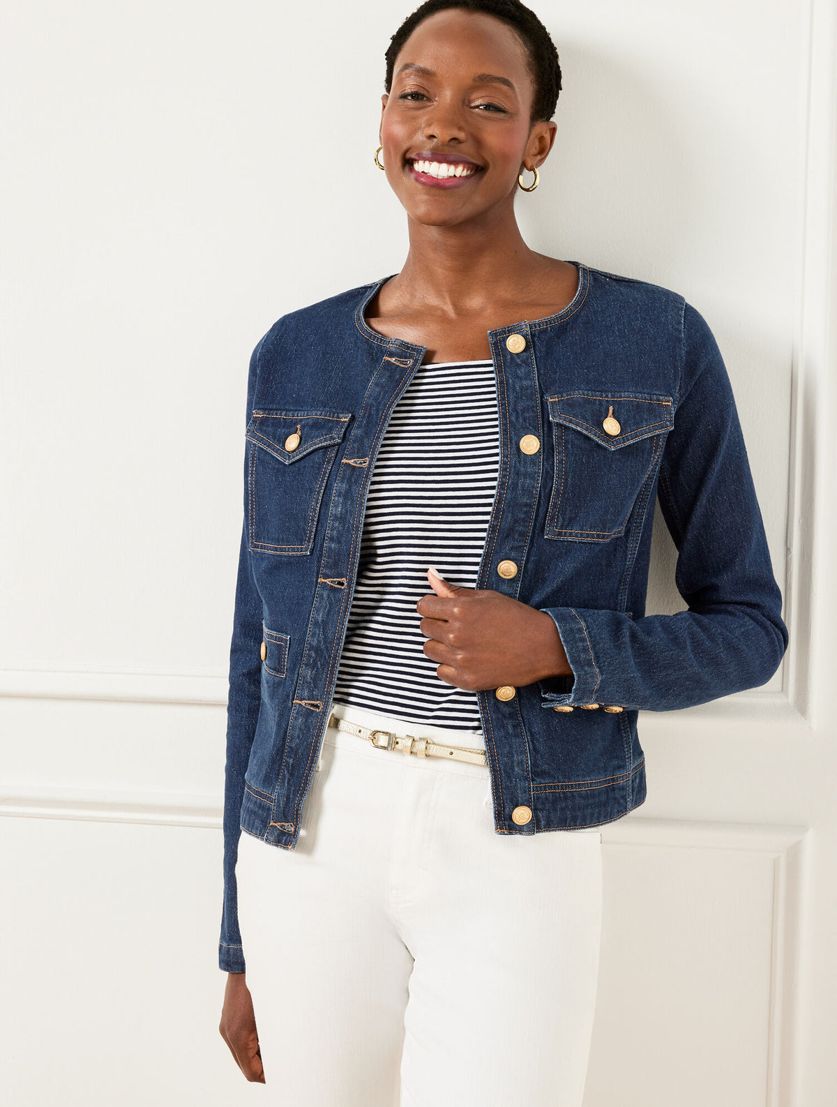 RINSE WASH BUTTON CUFF JEAN JACKET - RINSE WASH | Talbots US
