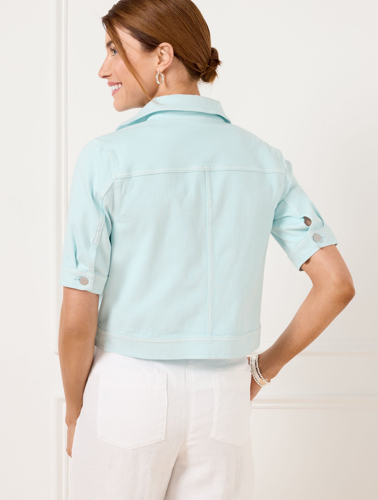 CAMELLIA ROSE|OLIVE GROVE|SPRING LILAC SHORT SLEEVE JEAN JACKET - COLORS | Talbots outlet