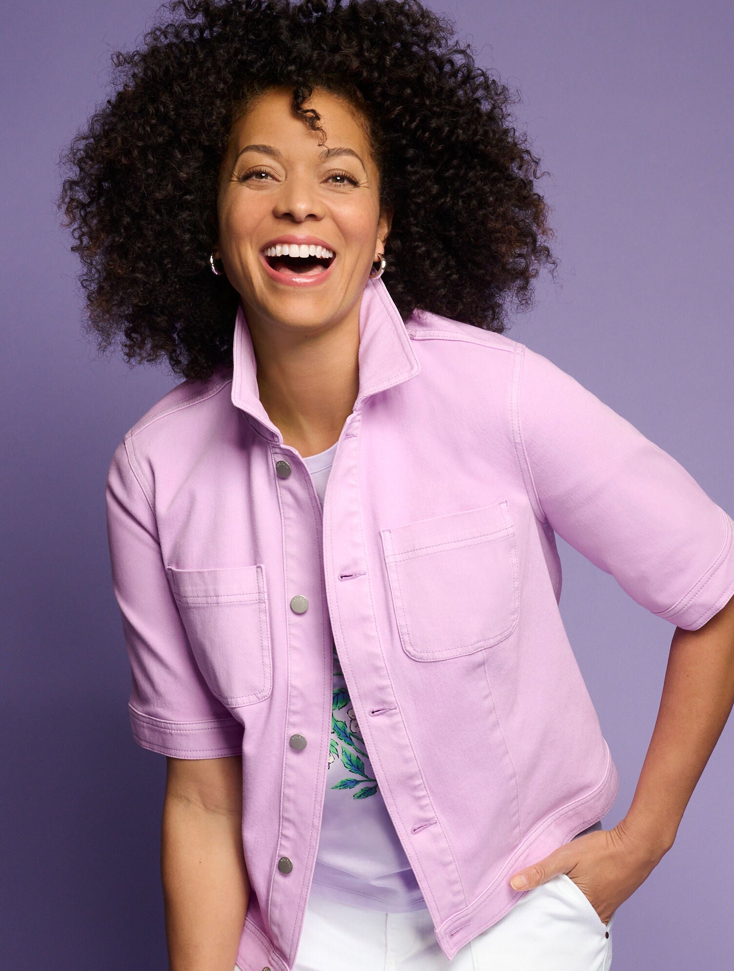 CAMELLIA ROSE|OLIVE GROVE|SPRING LILAC SHORT SLEEVE JEAN JACKET - COLORS | Talbots outlet