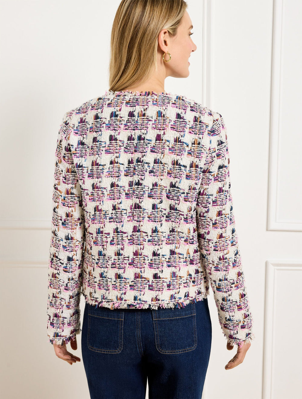 IVORY MULTI COLLARLESS TWEED JACKET | Talbots US