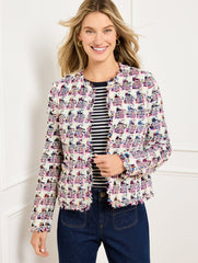 IVORY MULTI COLLARLESS TWEED JACKET | Talbots US