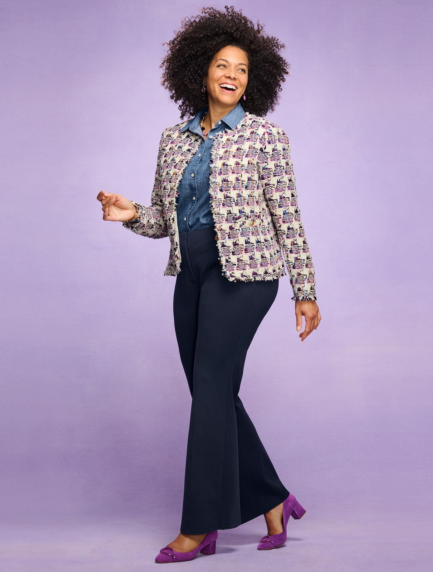 IVORY MULTI COLLARLESS TWEED JACKET | Talbots US