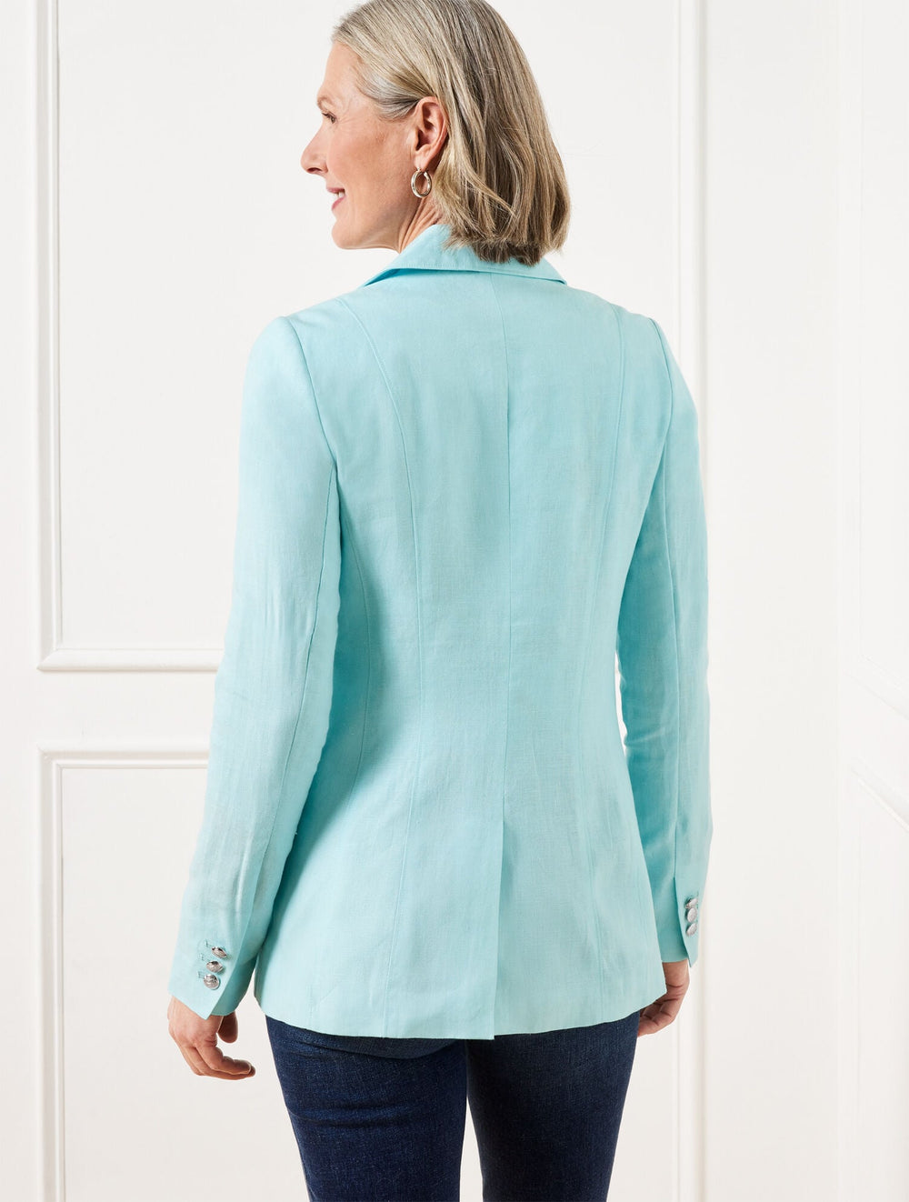 BLUE ICE|HERITAGE GREEN TAILORED SEAMING LINEN BLAZER | Talbots online