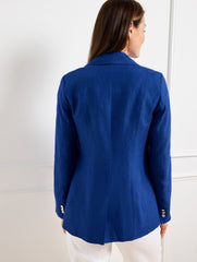 BLUE ICE|HERITAGE GREEN TAILORED SEAMING LINEN BLAZER | Talbots online