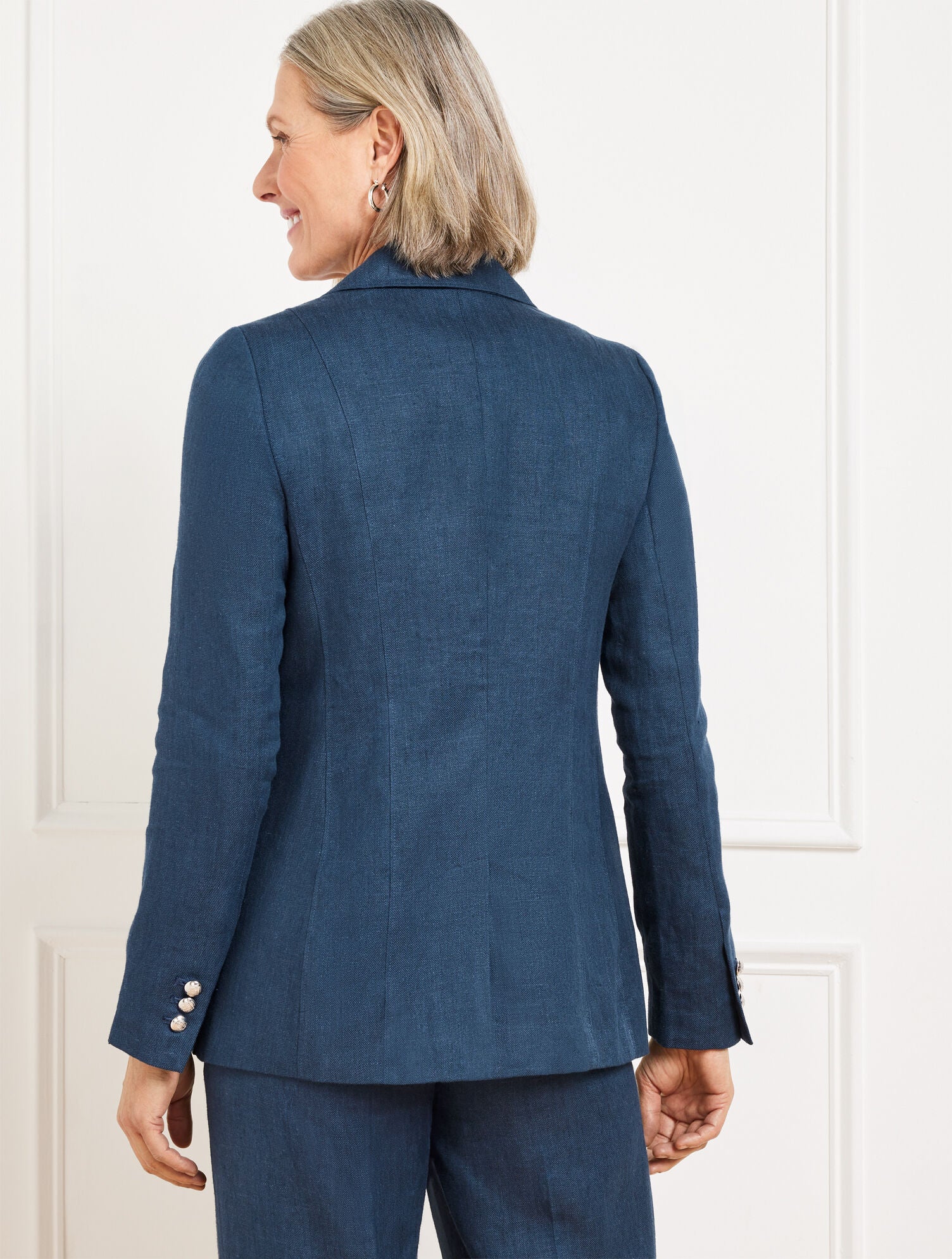 INDIGO/DUSKY BLUE TAILORED SEAMING LINEN BLAZER - CROSS DYED | Talbots online