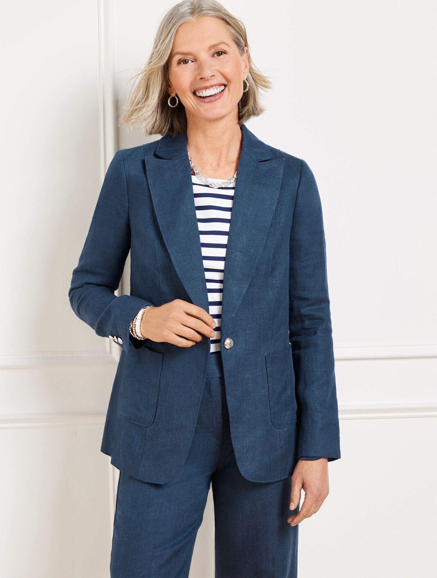 INDIGO/DUSKY BLUE TAILORED SEAMING LINEN BLAZER - CROSS DYED | Talbots online
