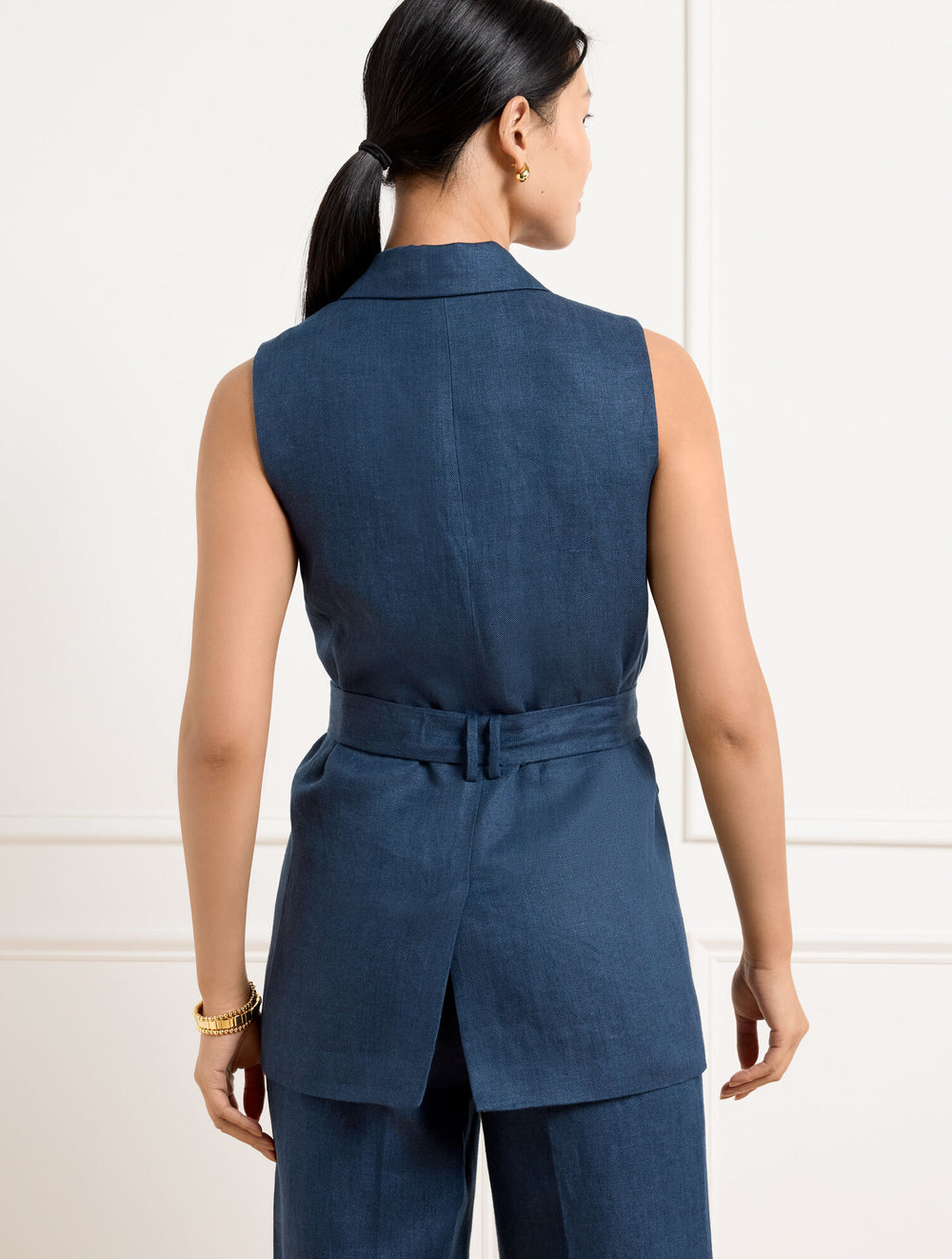INDIGO/DUSKY BLUE TIE WAIST LINEN VEST | Talbots discount