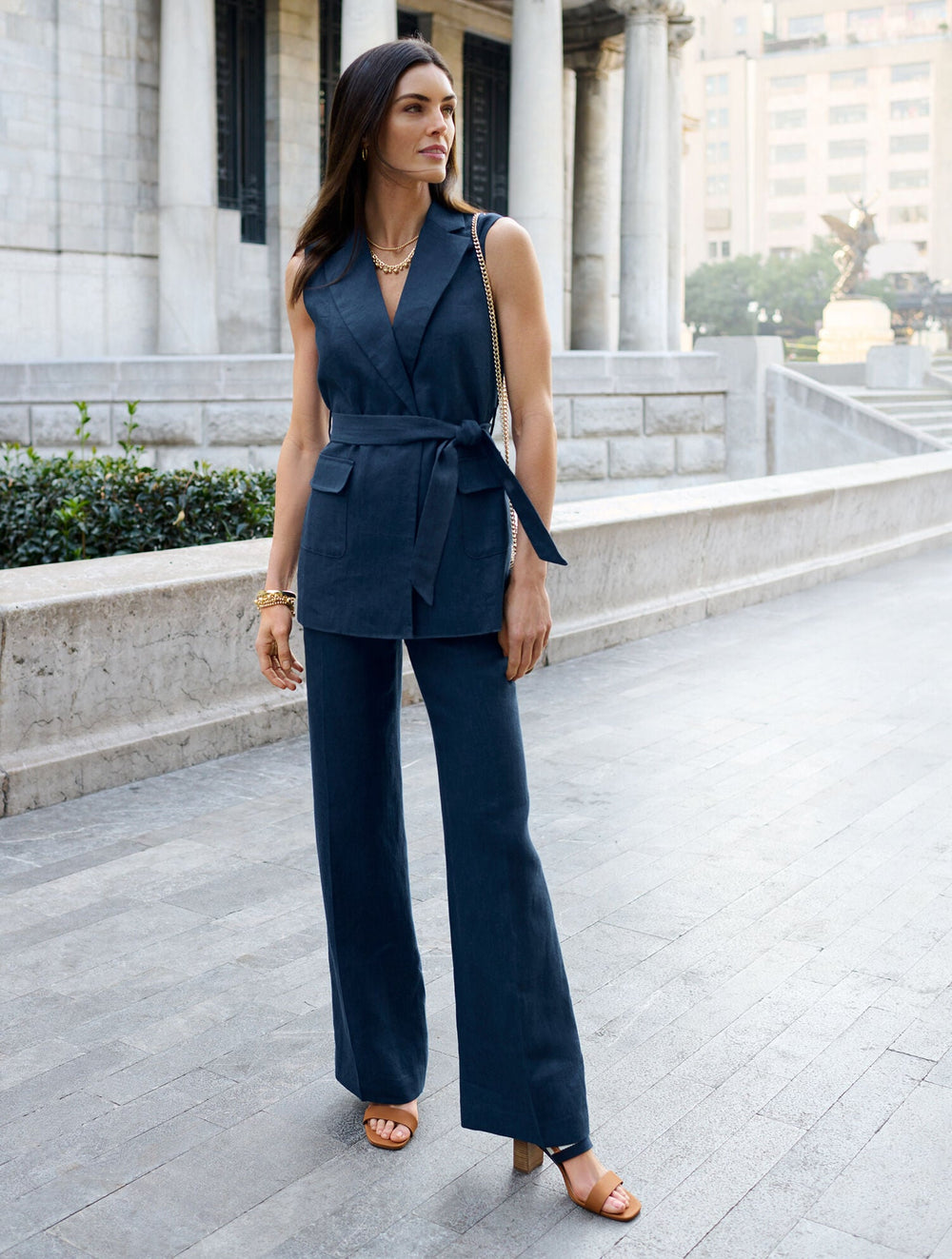 INDIGO/DUSKY BLUE TIE WAIST LINEN VEST | Talbots discount