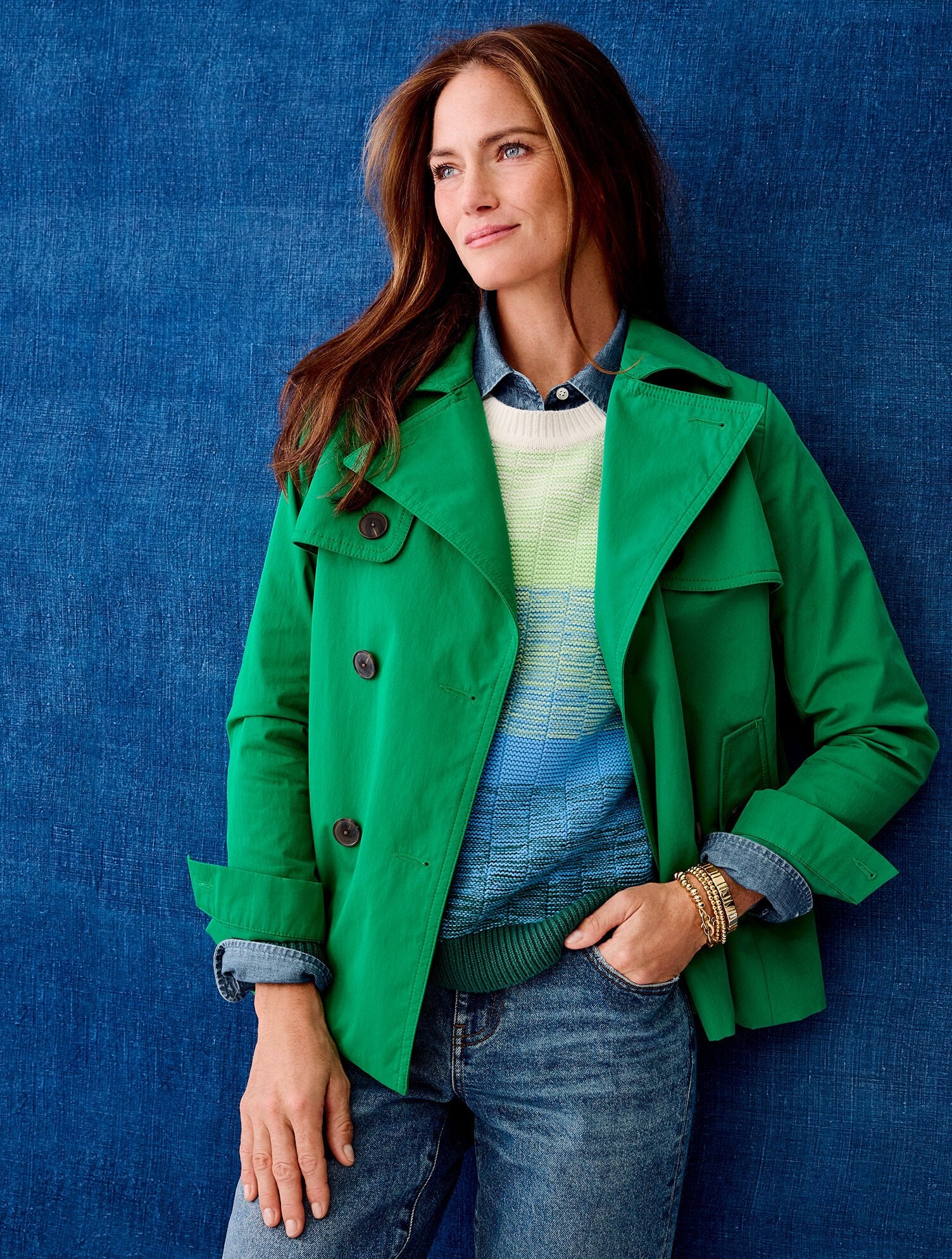 DERRY GREEN TWILL SHORT TRENCH COAT | Talbots discount