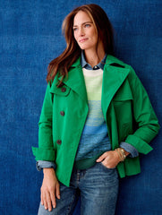 DERRY GREEN TWILL SHORT TRENCH COAT | Talbots discount